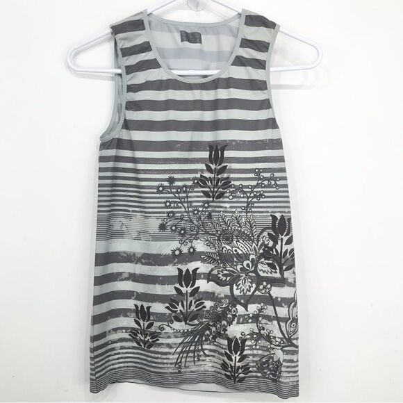 Athleta Gray Stripe Floral Design Stretch Workout tank - Picture 1 of 10